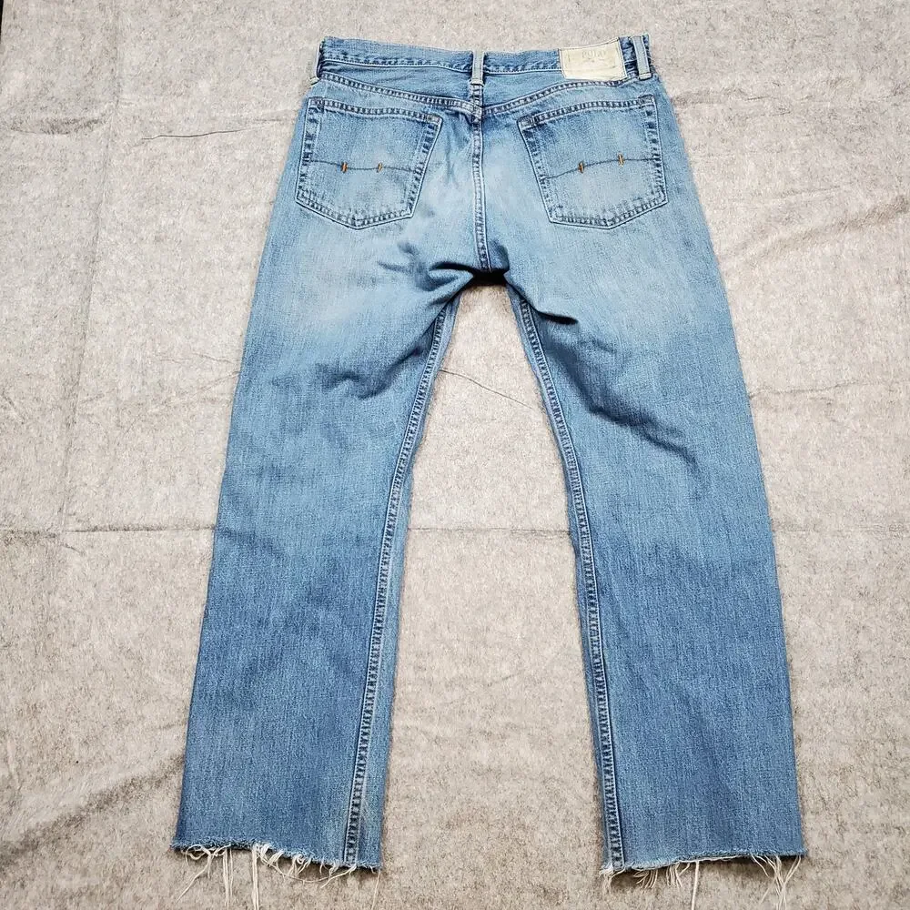 Polo Ralph Lauren Jeans Mens 32x28 Raw Hem Cut Off Medium Wash Classic Fit Denim